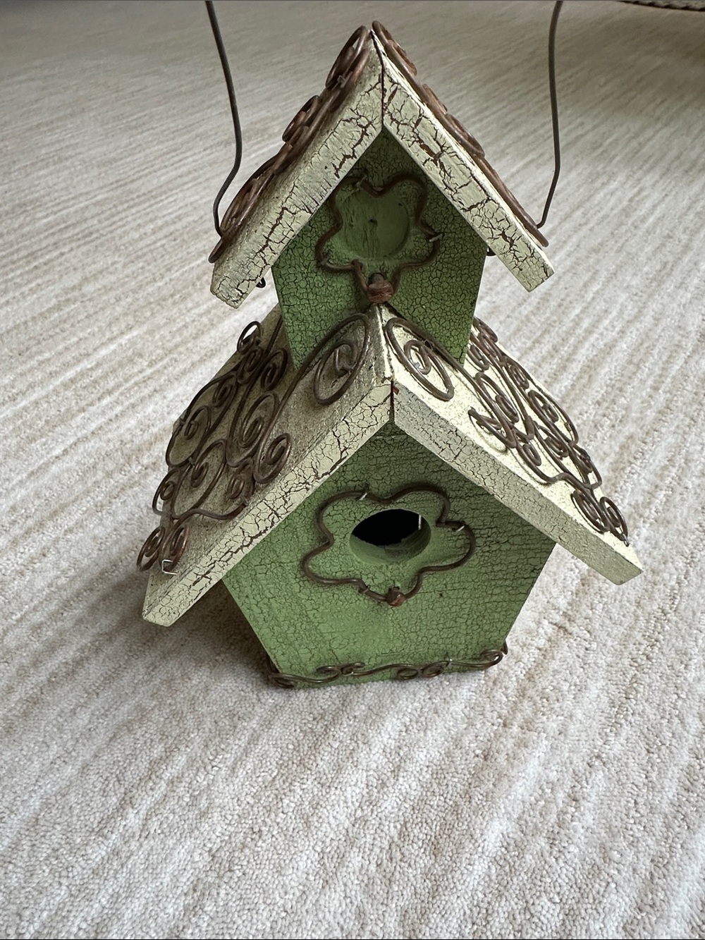 Distressed Wood Decorative Outdoor 2 Tiered Garden Birdhouse Green and Cream